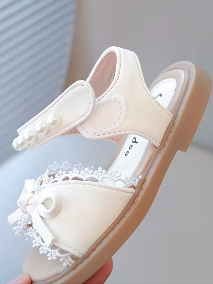 toddler girl beach sandals lace pearl strap bow design