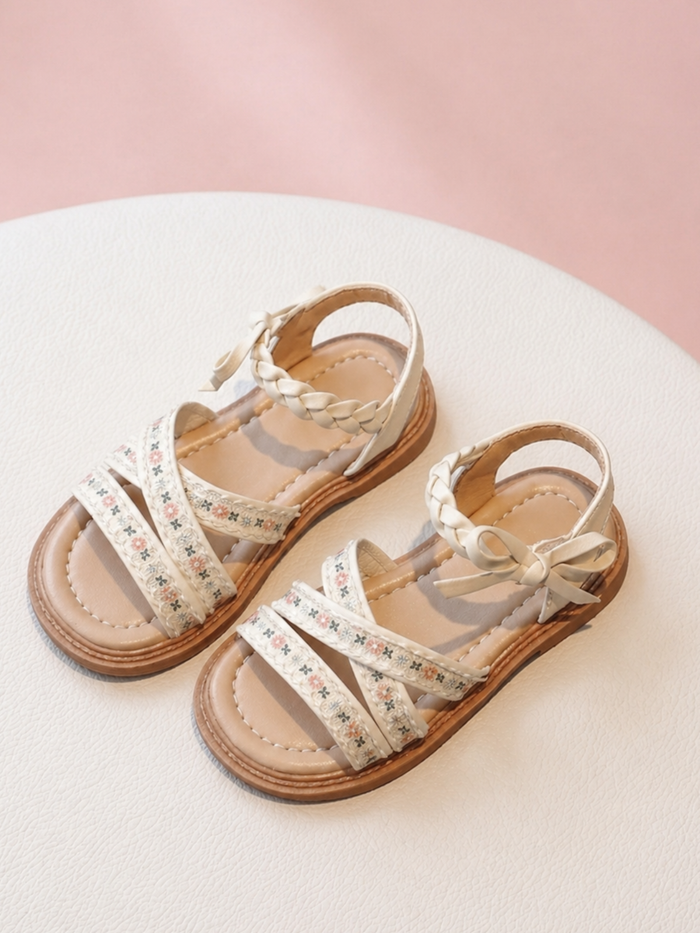 girls summer sandals embroidered flower straps open toe