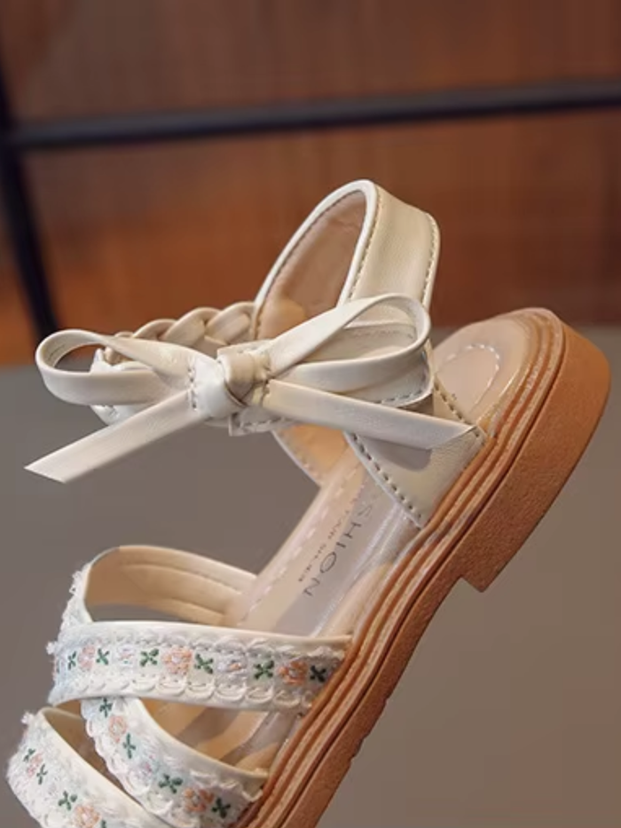 kids beach sandals floral design brown beige summer shoes