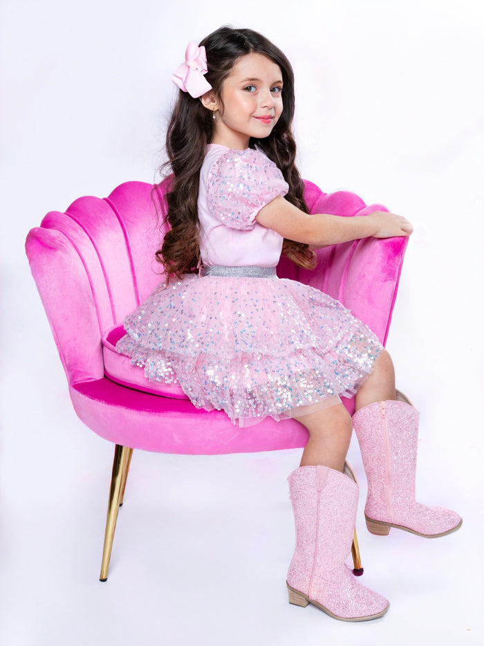 Sweet Shine Pink Top & Sequin Skirt Set