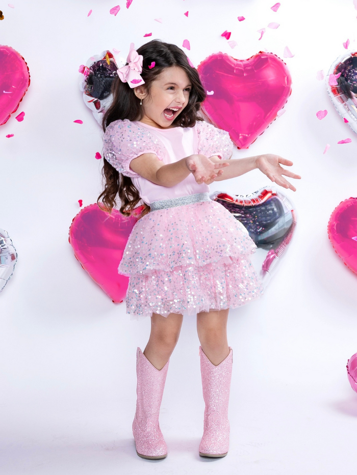 Sweet Shine Pink Top & Sequin Skirt Set