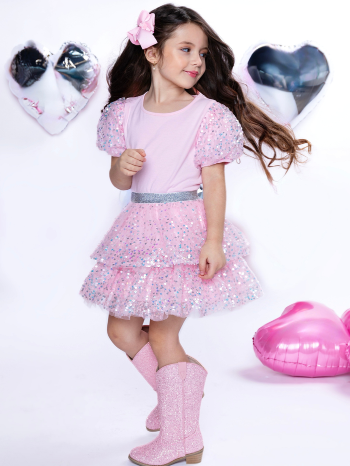 Sweet Shine Pink Top & Sequin Skirt Set