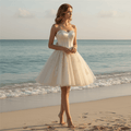 Sweetheart Midi Knee Length Ball Gown Wedding Dress with Bowknot - Rosymae
