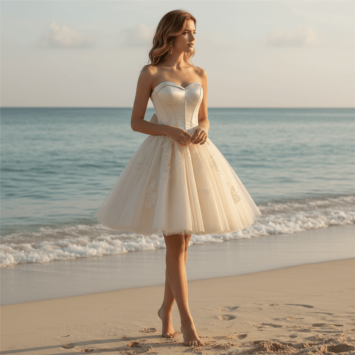Sweetheart Midi Knee Length Ball Gown Wedding Dress with Bowknot - Rosymae