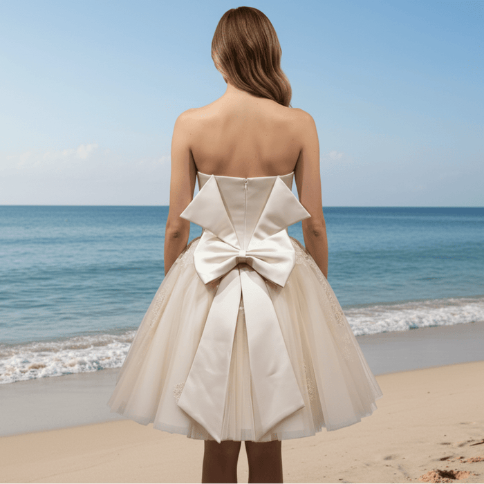 Sweetheart Midi Knee Length Ball Gown Wedding Dress with Bowknot - Rosymae