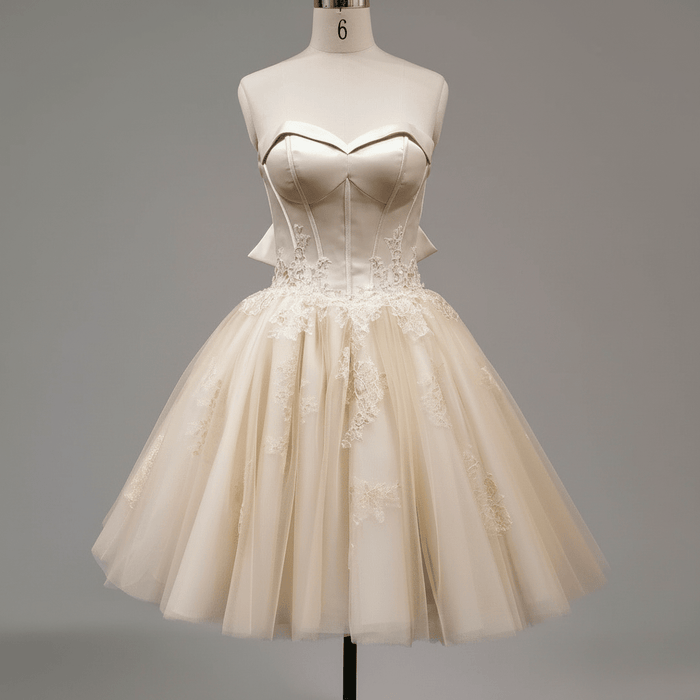 Sweetheart Midi Knee Length Ball Gown Wedding Dress with Bowknot - Rosymae