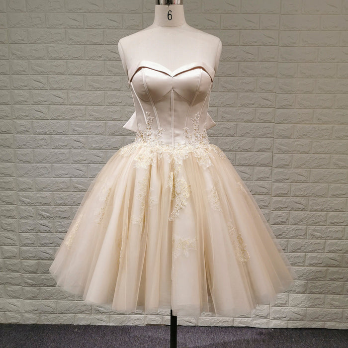Sweetheart Midi Knee Length Ball Gown Wedding Dress with Bowknot - Rosymae
