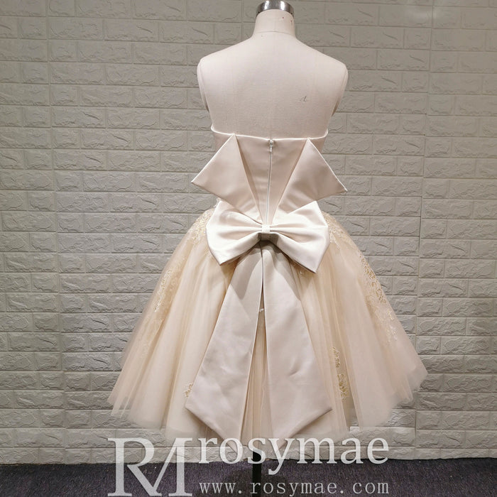Sweetheart Midi Knee Length Ball Gown Wedding Dress with Bowknot - Rosymae