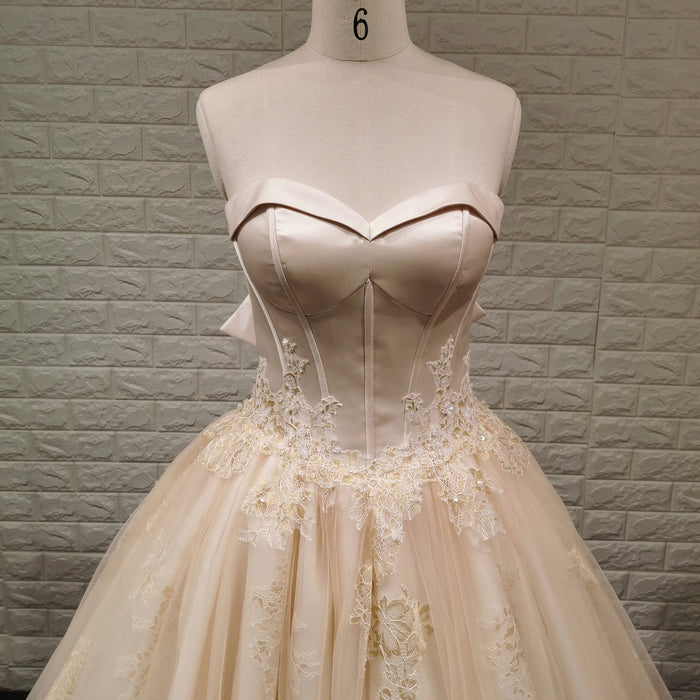 Sweetheart Midi Knee Length Ball Gown Wedding Dress with Bowknot - Rosymae