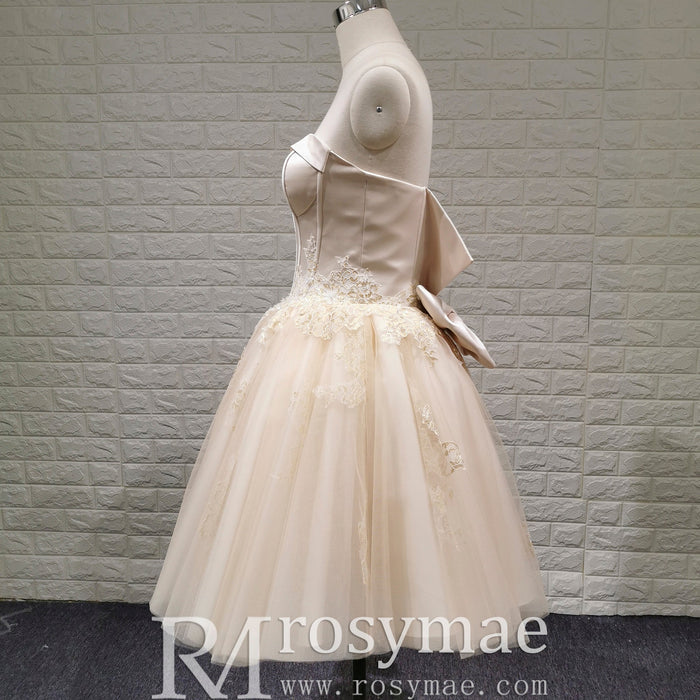 Sweetheart Midi Knee Length Ball Gown Wedding Dress with Bowknot - Rosymae
