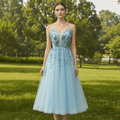 Sweetheart Neck Mid Calf Beach Cocktail with Sheer Bodice - Rosymae