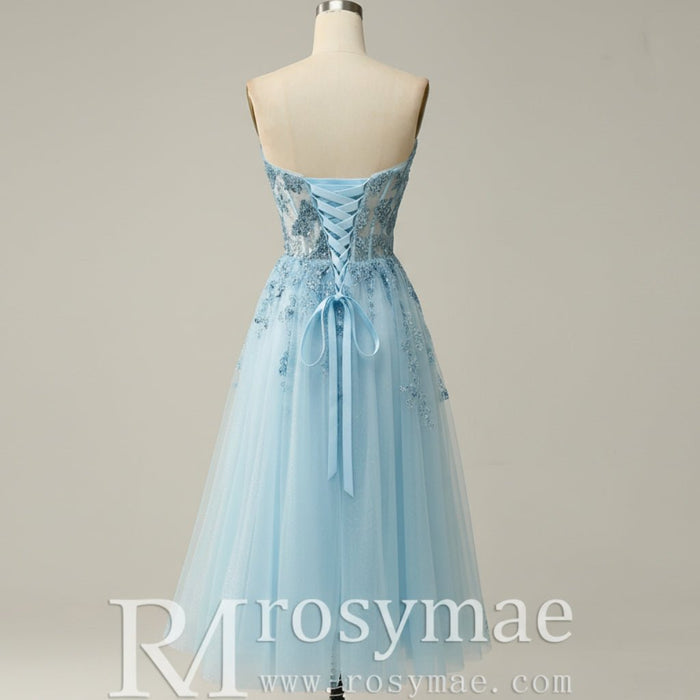 Sweetheart Neck Mid Calf Beach Cocktail with Sheer Bodice - Rosymae