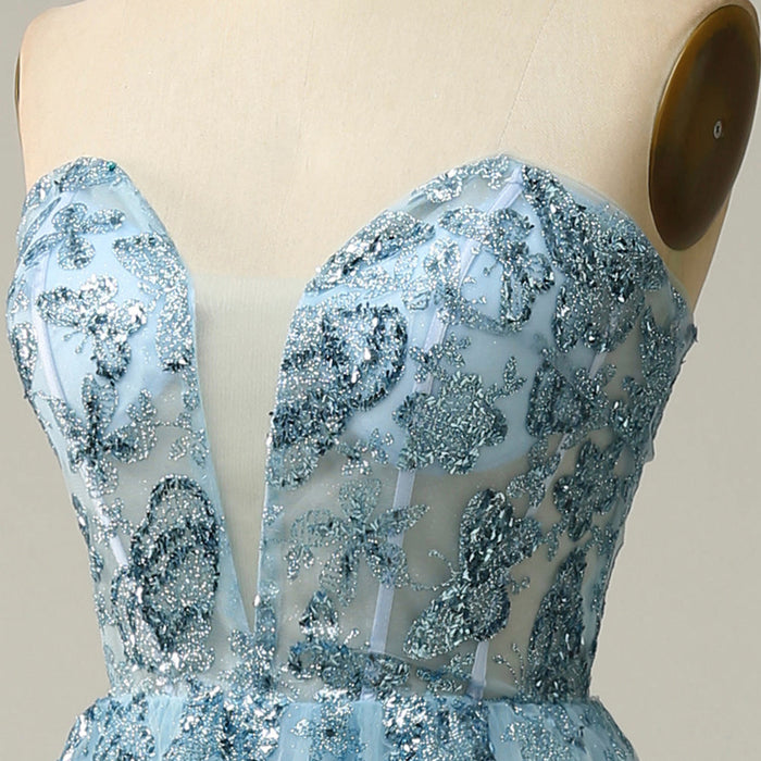 Sweetheart Neck Mid Calf Beach Cocktail with Sheer Bodice - Rosymae