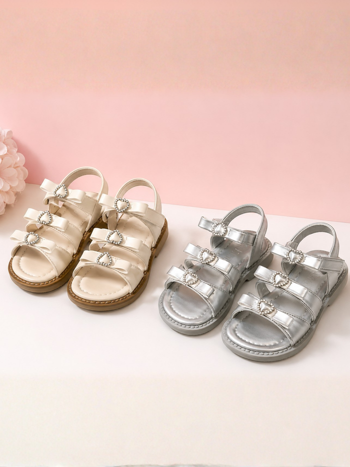 Sweetheart Rhinestone Bow Triple Strap Sandals Mia Belle Girls