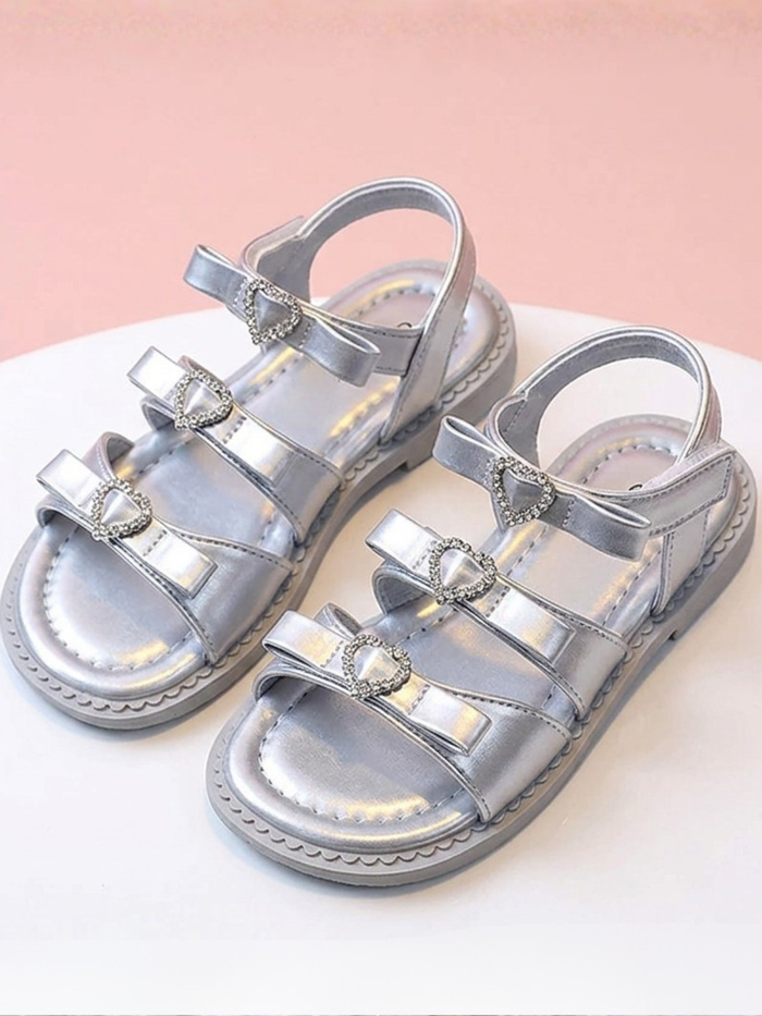 Sweetheart Rhinestone Bow Triple Strap Sandals Mia Belle Girls