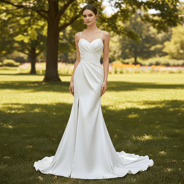 Sweetheart Simple Satin Mermaid Wedding Dress with Spaghetti Strap - Rosymae