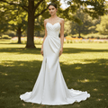 Sweetheart Simple Satin Mermaid Wedding Dress with Spaghetti Strap - Rosymae
