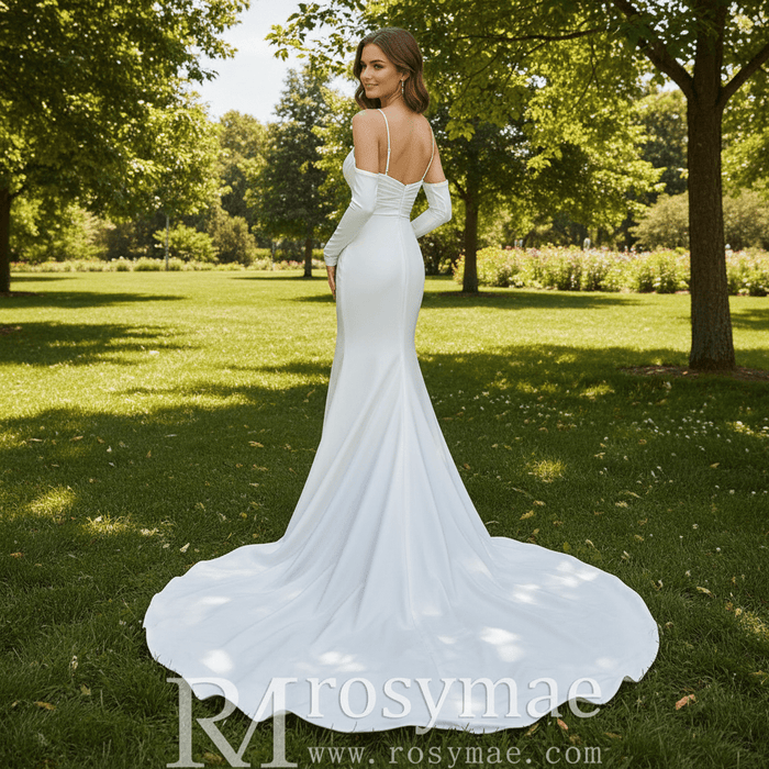 Sweetheart Simple Satin Mermaid Wedding Dress with Spaghetti Strap - Rosymae