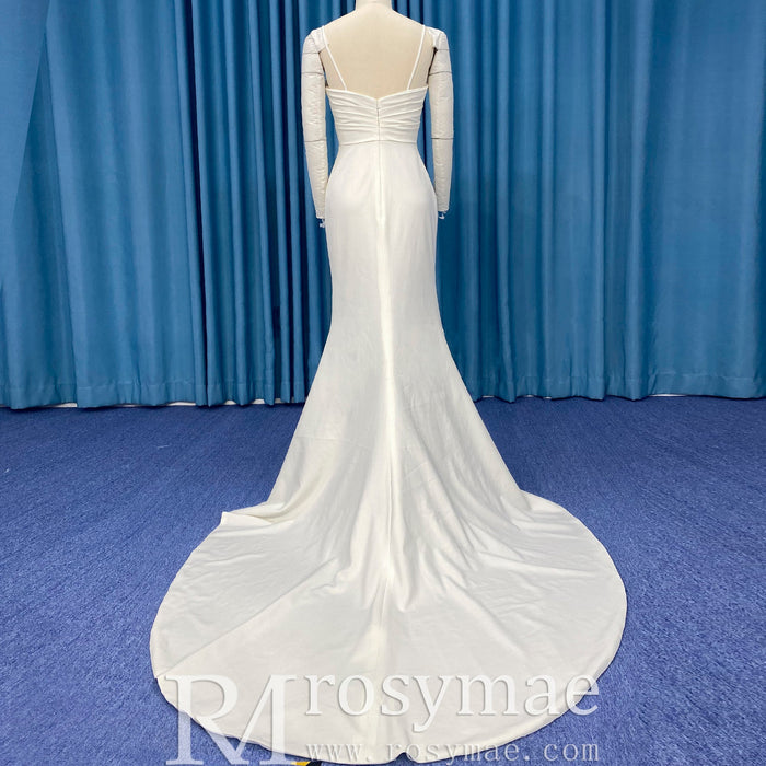 Sweetheart Simple Satin Mermaid Wedding Dress with Spaghetti Strap - Rosymae