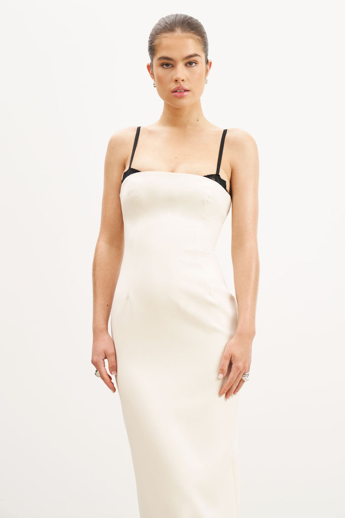 Tailored Bustier Maxi Dress - Cream/Black