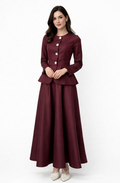 tailored peplum jacket with button detail and flowy maxi skirt – VELORA