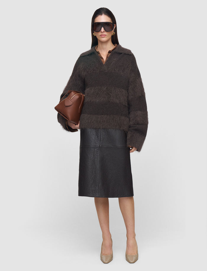Brown Take Brushed Alpaca Striped Jumper - Joseph