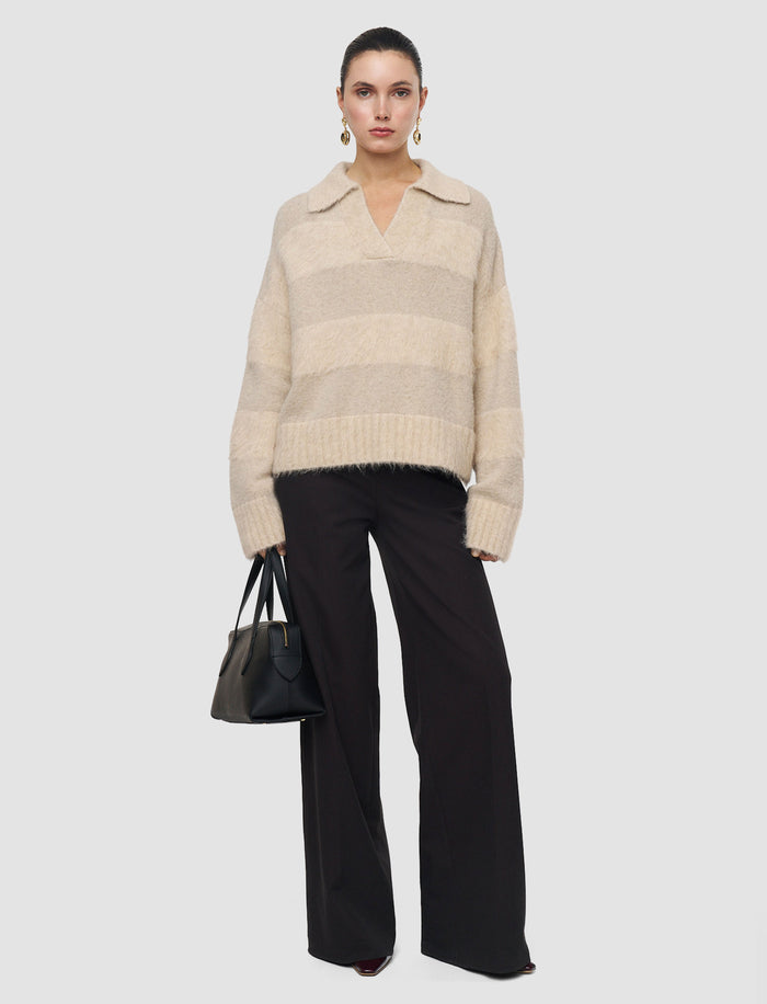 Beige Take Brushed Alpaca Polo Jumper - Joseph
