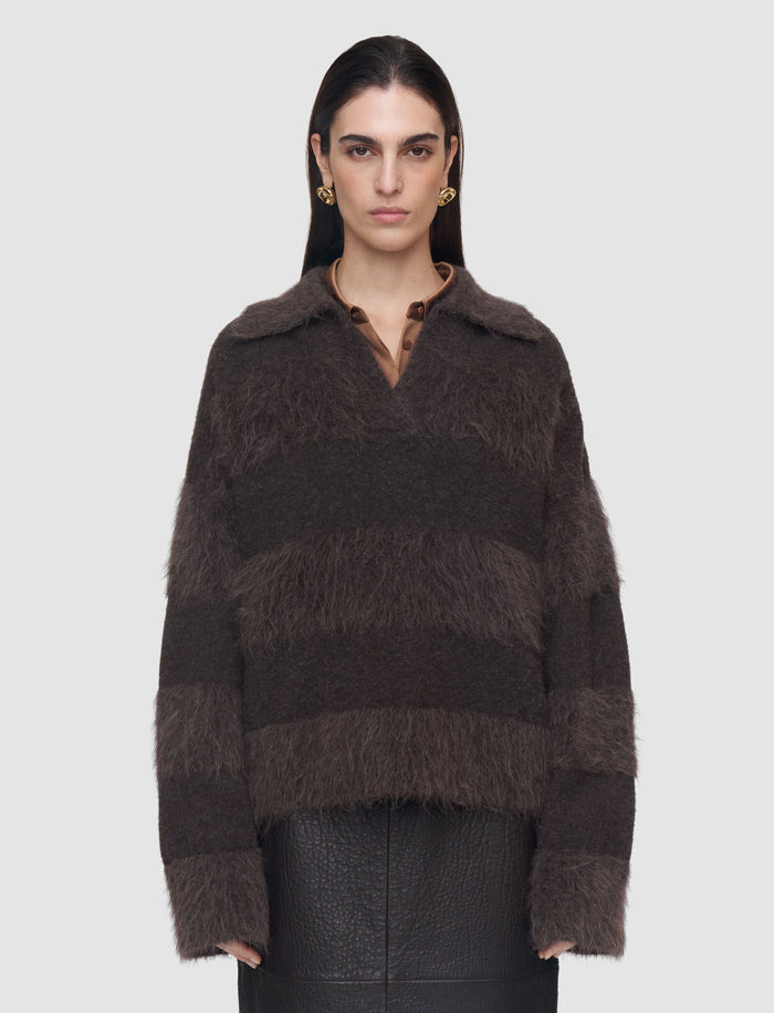Brown Take Brushed Alpaca Striped Jumper - Joseph