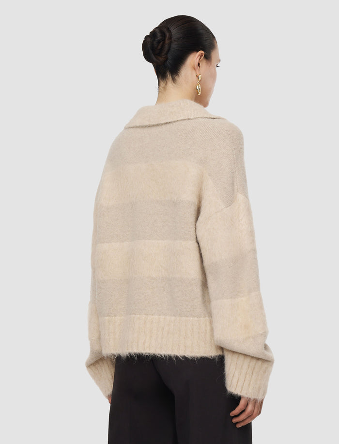 Beige Take Brushed Alpaca Polo Jumper - Joseph