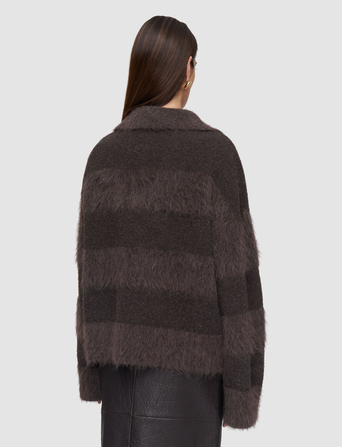 Brown Take Brushed Alpaca Striped Jumper - Joseph