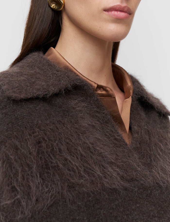 Brown Take Brushed Alpaca Striped Jumper - Joseph