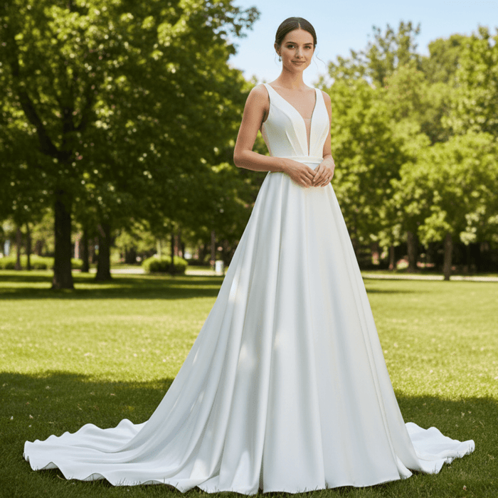 Tank Top Simple Satin A-line Wedding Dress with Vneck - Rosymae