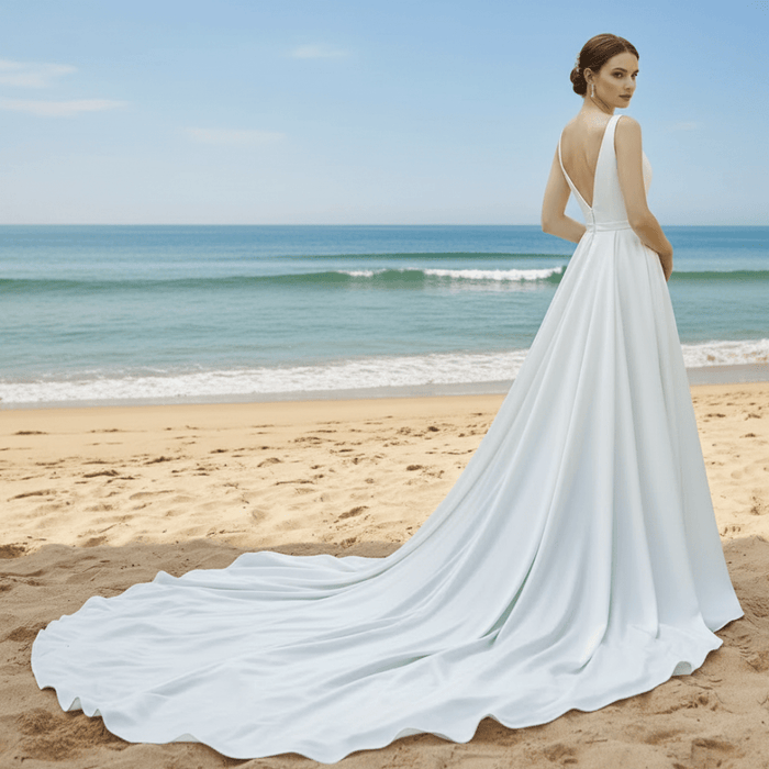 Tank Top Simple Satin A-line Wedding Dress with Vneck - Rosymae