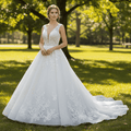 Tank Top Style Wedding Dress With Deep V-neck - Rosymae