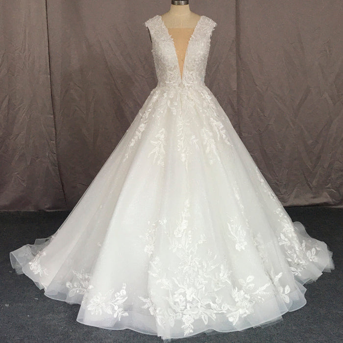 Tank Top Style Wedding Dress With Deep V-neck - Rosymae