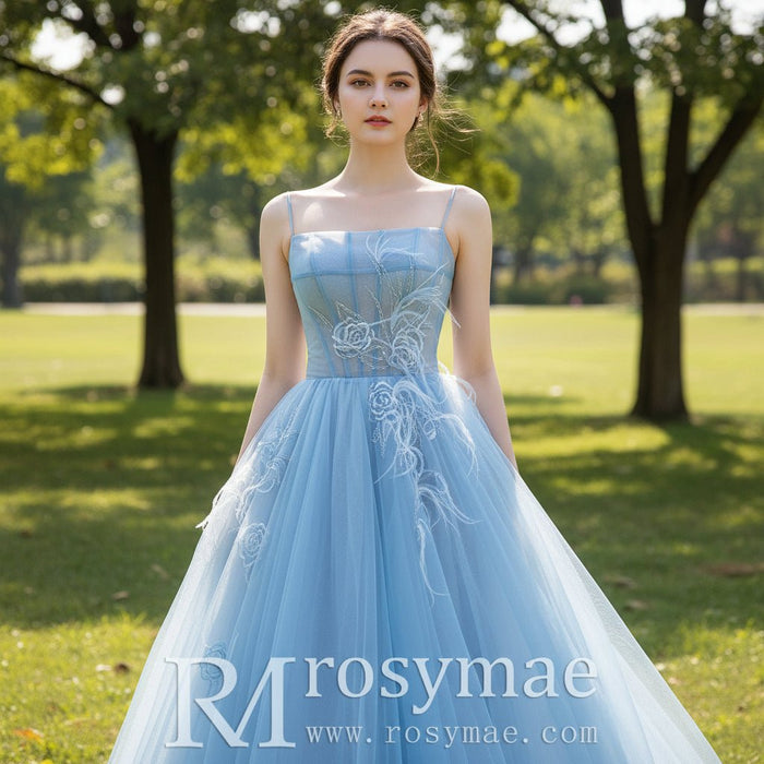 Tea Length A-line Cocktail Dress Party Gown with Spaghetti Strap - Rosymae