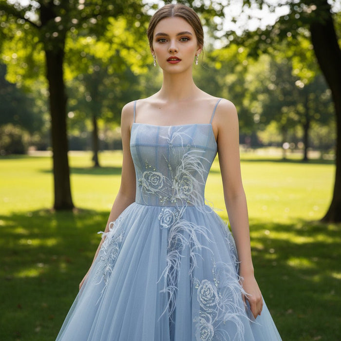 Tea Length A-line Cocktail Dress Party Gown with Spaghetti Strap - Rosymae