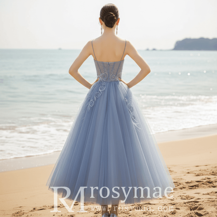 Tea Length A-line Cocktail Dress Party Gown with Spaghetti Strap - Rosymae