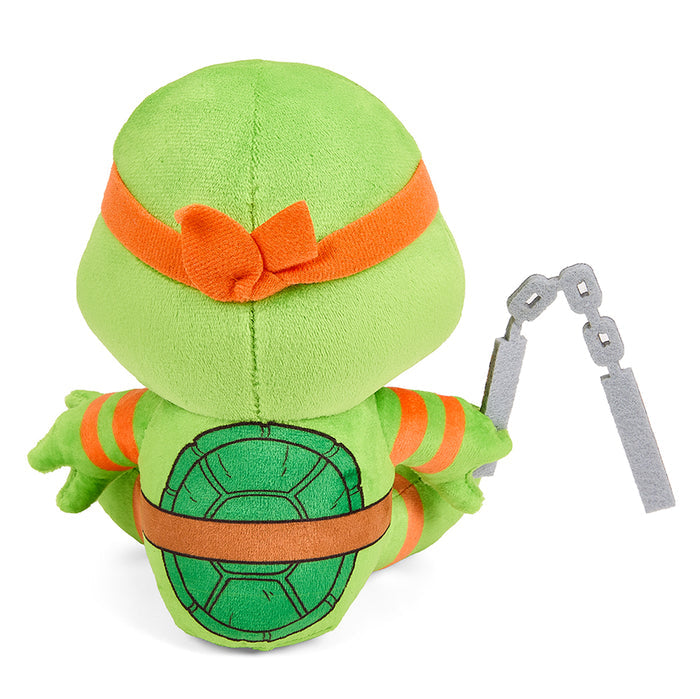 Teenage Mutant Ninja Turtles Michelangelo 7.5-inch Phunny plush toy with soft fabric and detailed turtle costume, perfect for fans.