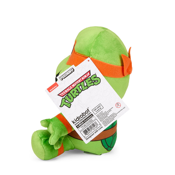Teenage Mutant Ninja Turtles Michelangelo 7.5-inch Phunny plush toy with detailed turtle costume and orange mask.