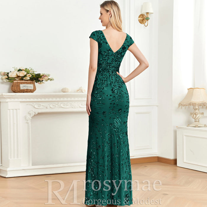 Temperament Slim Formal Evening Dress Mermaid Sequins Prom Dresses - Rosymae