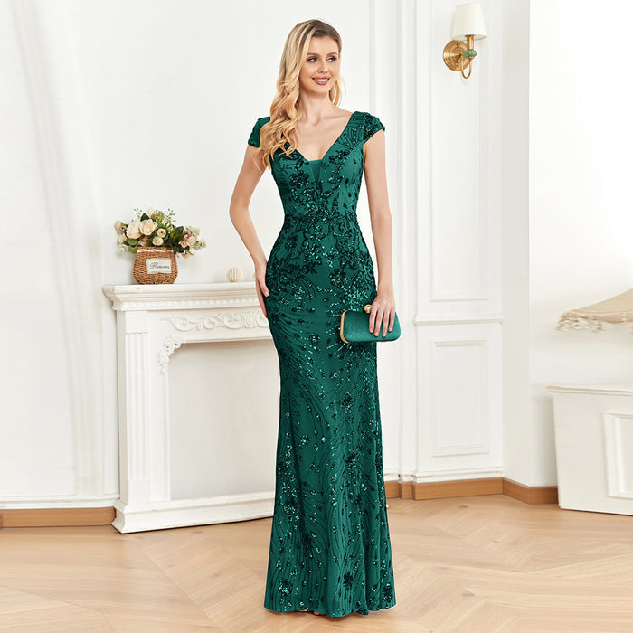 Temperament Slim Formal Evening Dress Mermaid Sequins Prom Dresses - Rosymae