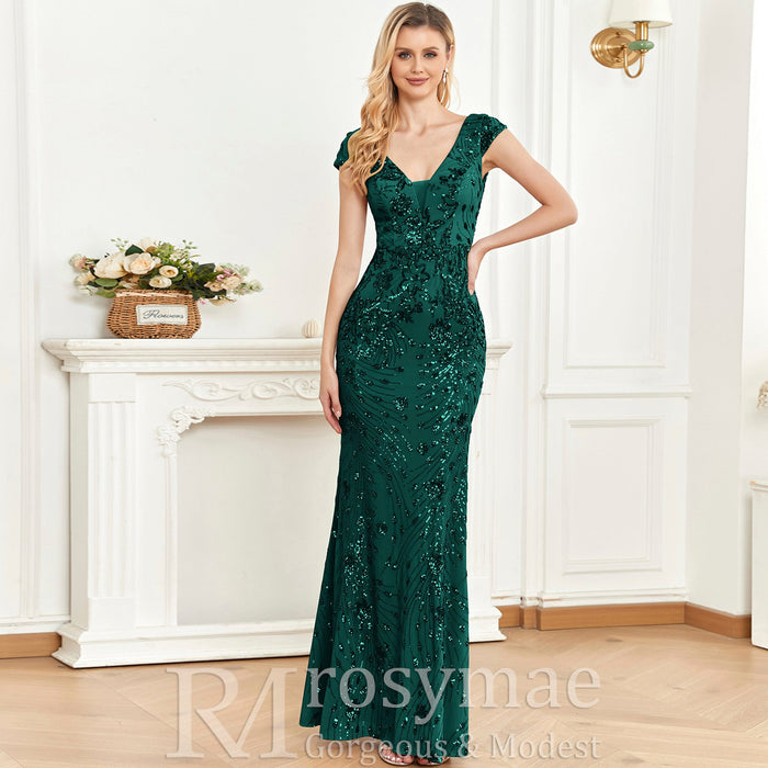 Temperament Slim Formal Evening Dress Mermaid Sequins Prom Dresses - Rosymae
