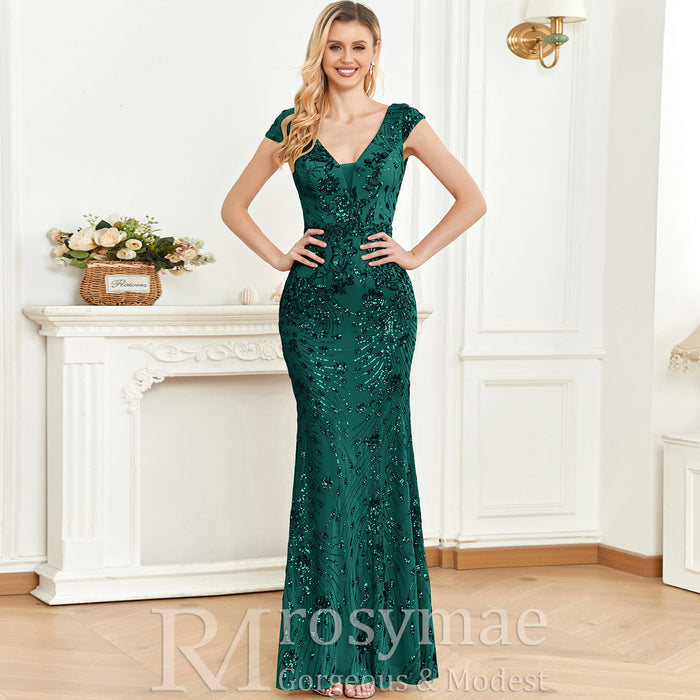 Temperament Slim Formal Evening Dress Mermaid Sequins Prom Dresses - Rosymae