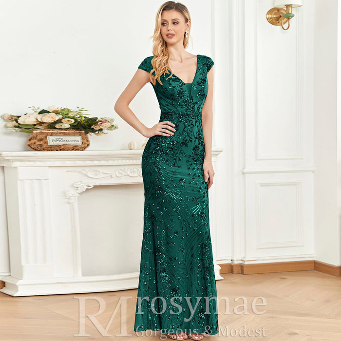 Temperament Slim Formal Evening Dress Mermaid Sequins Prom Dresses - Rosymae