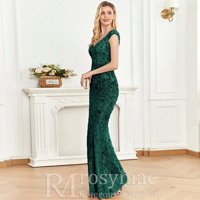 Temperament Slim Formal Evening Dress Mermaid Sequins Prom Dresses - Rosymae