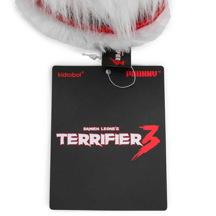 Terrifier Santa Art the Clown Phunny plush, soft and detailed plush toy inspired by the Terrifier horror character.
