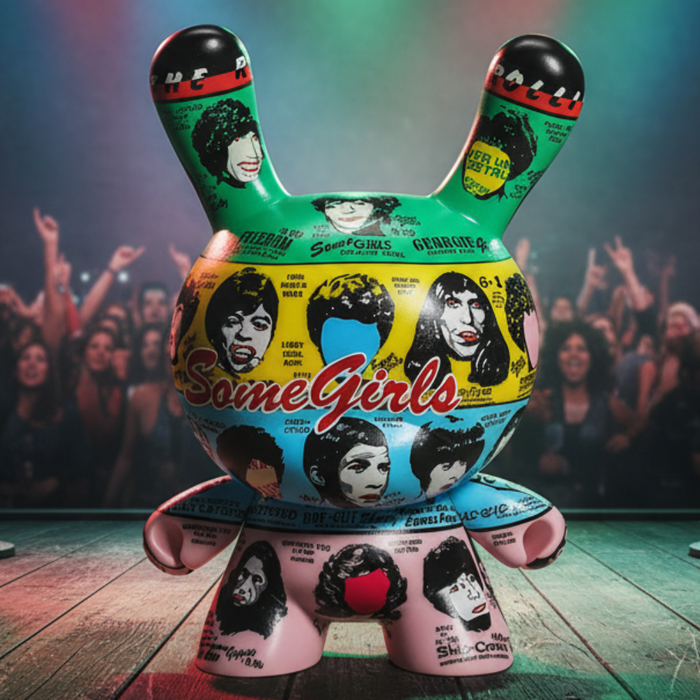 8-inch Dunny figure by Dunny featuring The Rolling Stones Some Girls album art, limited edition collectible toy.