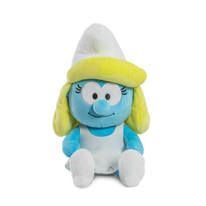 Smurfette Phunny plush toy from The Smurfs, soft plush character with blue skin and white hat and dress, for display or cuddling.