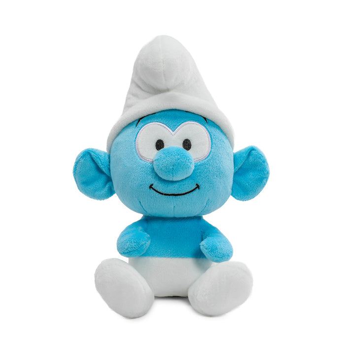 Clumsy Smurf plush from The Smurfs series, soft and cuddly Phunny toy with blue fabric and embroidered facial features.